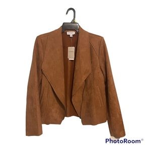 Carmen Marc Valvo Camel Tan Cream Colored Suede Motorcycle Jacket SIZE LARGE NWT
